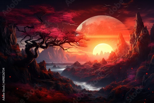 Beautiful red landscape background for presentation © Denis