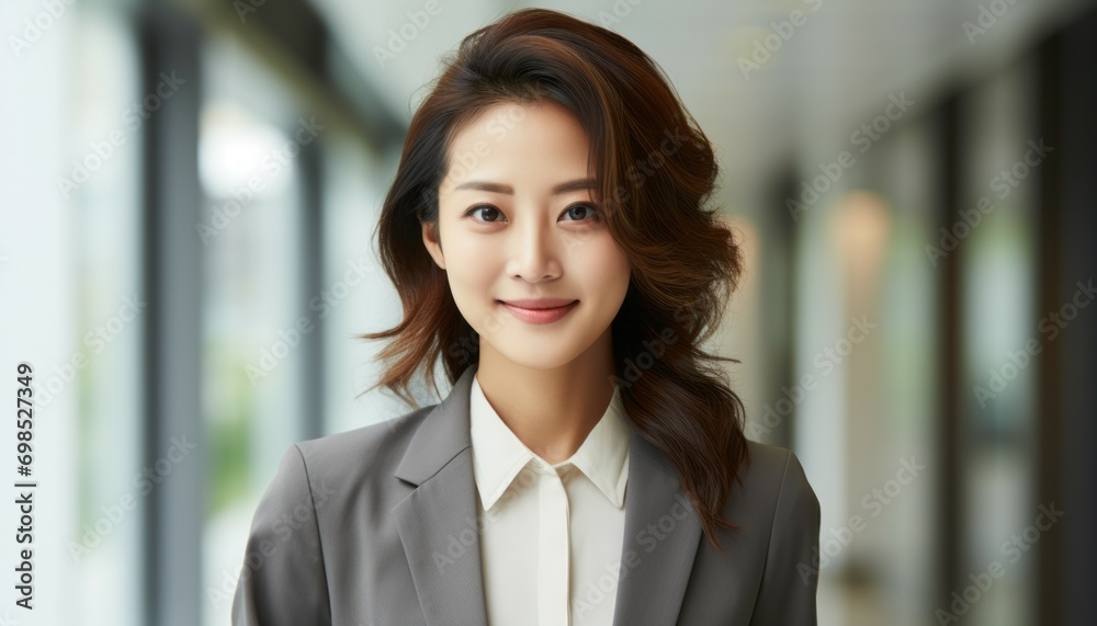 Young happy smiling beautiful asian business woman on white background or office Young happy smiling beautiful asian business woman on white background or office