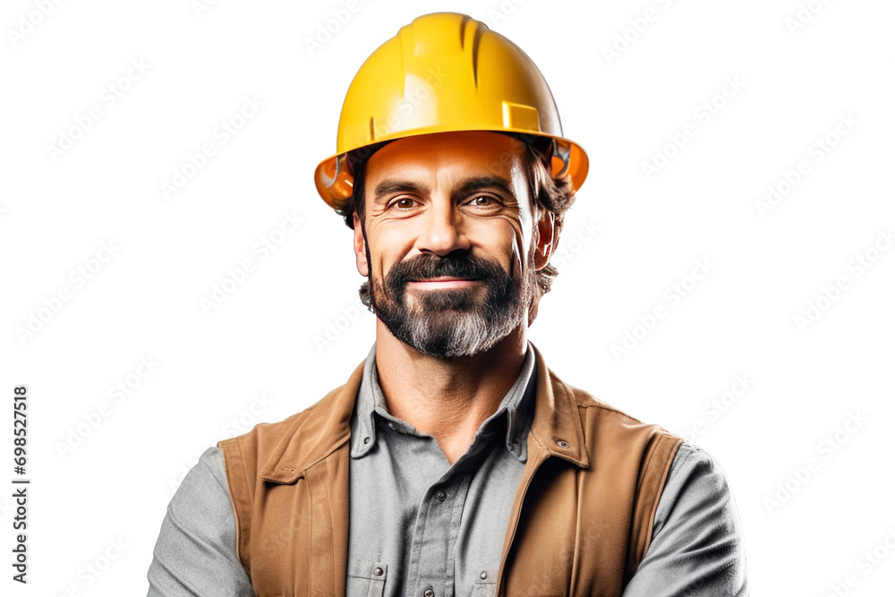 Smiling male professional constructor with a tool in a service uniform, white background isolate. Smiling male professional constructor with a tool in a service uniform, white background isolate.
