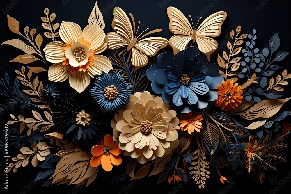 3D flowers and butterflies