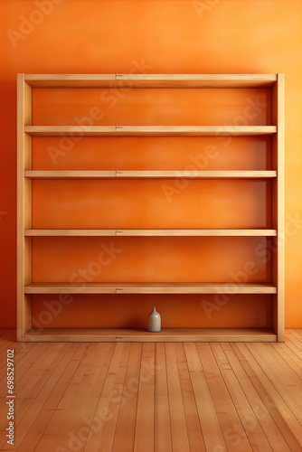 Orange colour empty shelves and orange background. photo