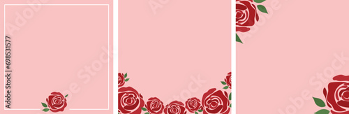 vector set of square st valentines day greeting cards with red watercolor roses. romantic instagram posts templates. womens day floral pink frames
