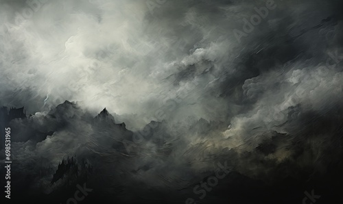 Elegant black background illustration with vintage distressed grunge texture and dark gray charcoal color paint © safayet