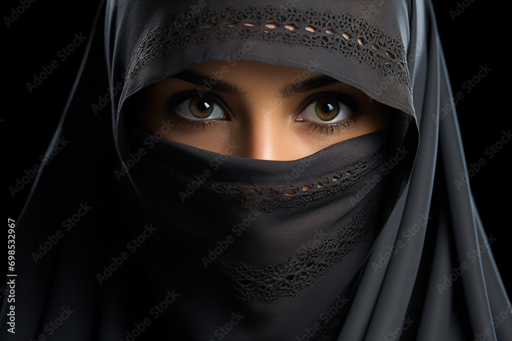 Beautiful female look, portrait front view of Muslim Arab woman in hijab Beautiful female look, portrait front view of Muslim Arab woman in hijab