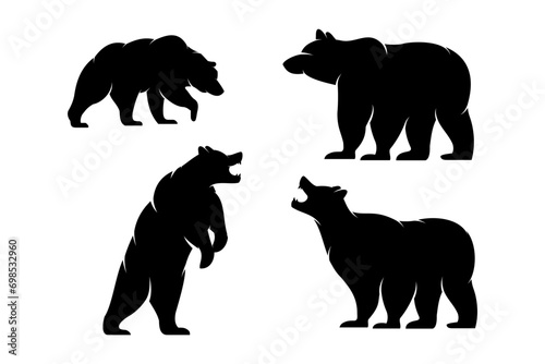 various bear silhouettes on the white background, bear icon set