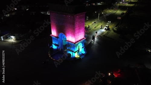 Aerial view of Monument De Center Point Bone Bolango, Gorontalo at night photo