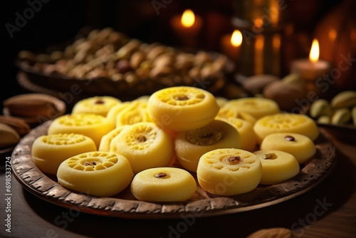 Indian sweets pedha for diwali festival made from milk photo