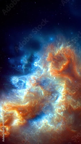 Nebula and stars in space, fractal art background. Vertical video. photo