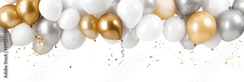 Silver white and gold balloons isolated on white banner photo