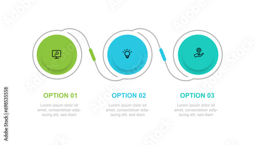 3 step line connected vector template. Timeline process infographic vector element with icons suitable for web presentation and information graphic 