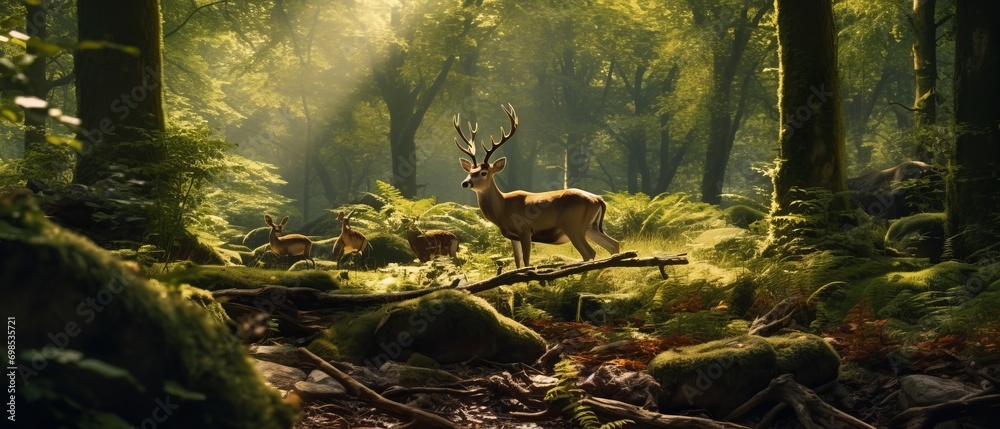 A meadow with wildflowers with a panoramic view. Multicolored with wild flowers
