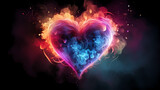 Colorful Valentine's Day hearts with fireworks and smoke in the background, Valentine's Day background