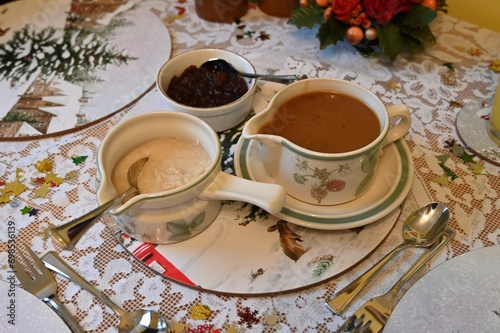 Sauces on a Xmas table in the UK.