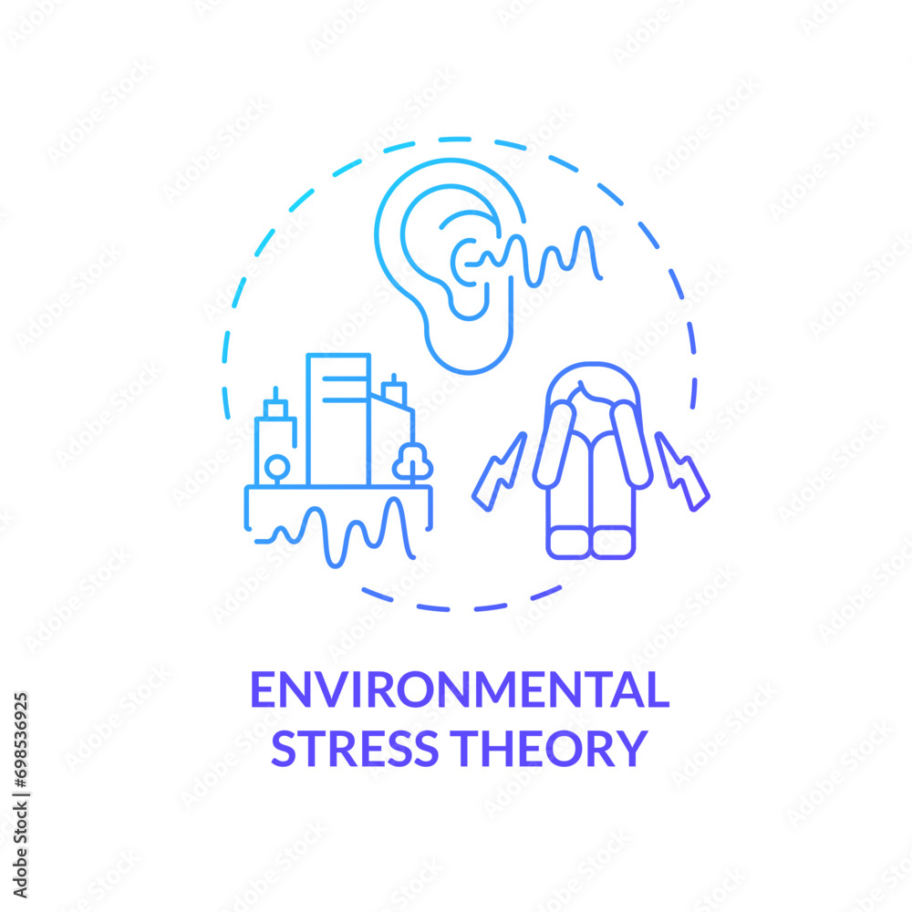 2D gradient environmental stress theory icon, creative isolated vector, thin line illustration representing environmental psychology.