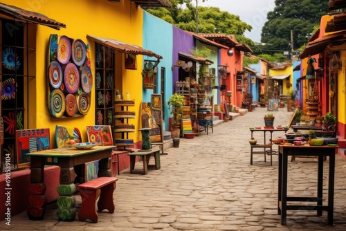 Colorful ceramic pottery shop in Chiang Mai, Thailand, A colorful artisan marketplace in a South American town, AI Generated photo