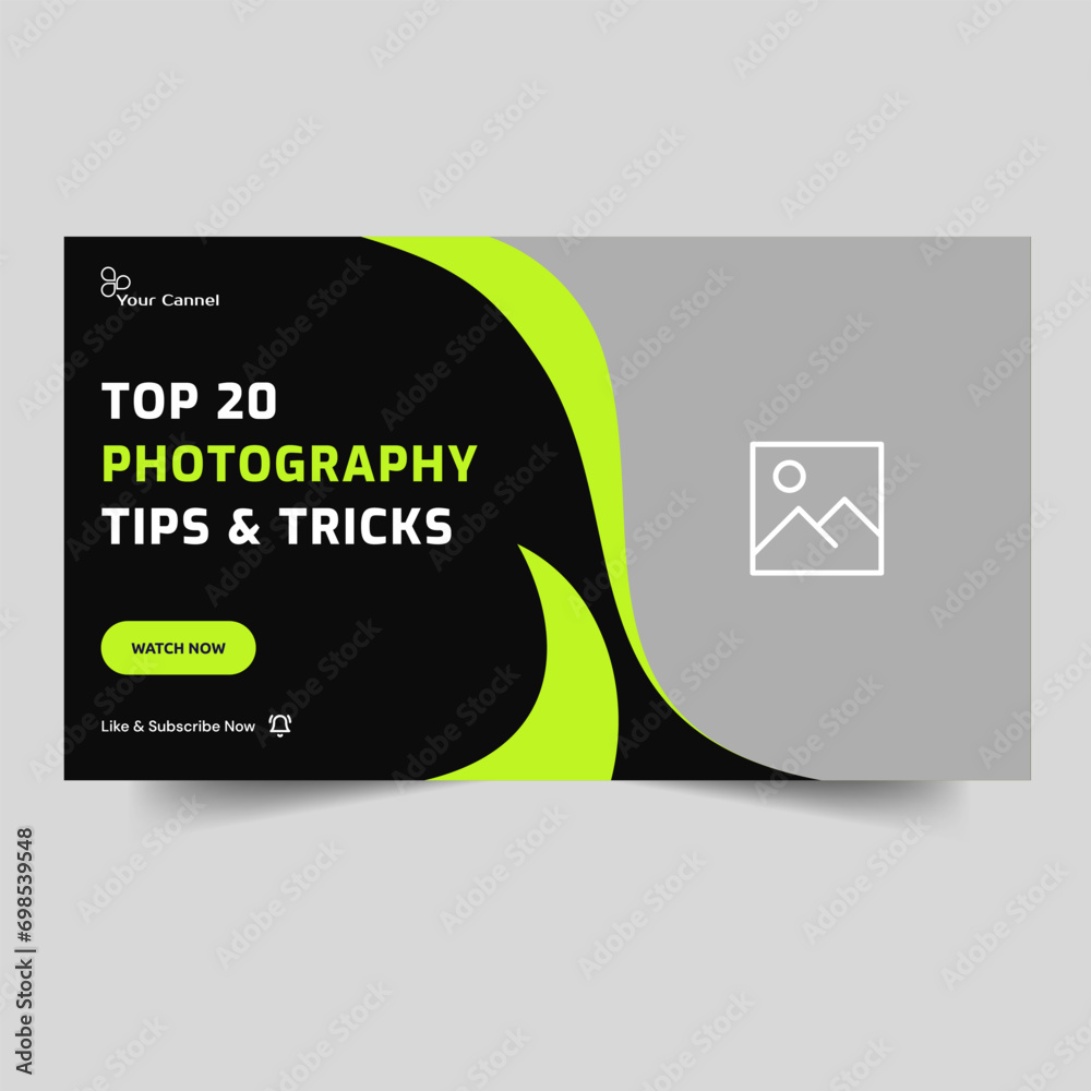 Vector illustration photography tips and tricks video thumbnail banner ...