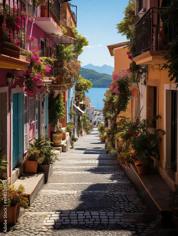 Obraz premium A Tranquil Afternoon in a Colorful Coastal Village