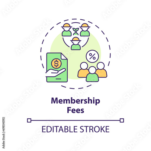 2D editable multicolor membership fees icon, creative isolated vector, thin line illustration representing agricultural clusters.