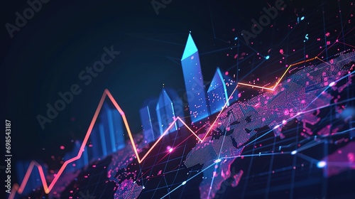 Background of an arrow chart digital transition abstract technology. Big data and company expansion currency stock and investment economy photo