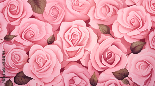 Pink roses background hand painted style. Valentines