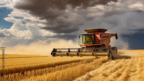 Combine Harvester in action. AI Generative.