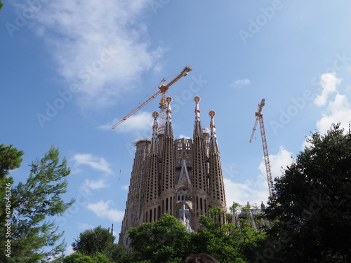 Fantastic basilica under construction in city of Barcelona, Spain