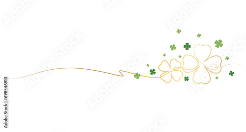 One continuous line drawing of four-leaved clover. Good luck floral symbol in simple linear style. Concept for web banner Saint Patrick Day in editable stroke.vector eps 10