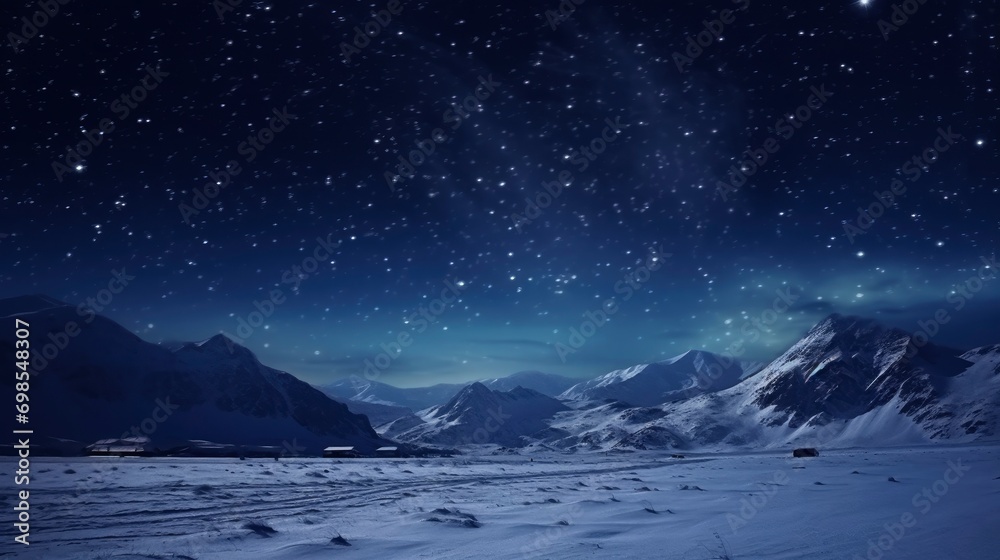 The Milky Way over the winter mountains landscape