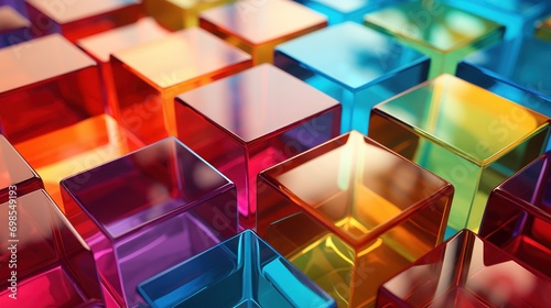 Brightly colored building blocks arranged on a glossy surface photo