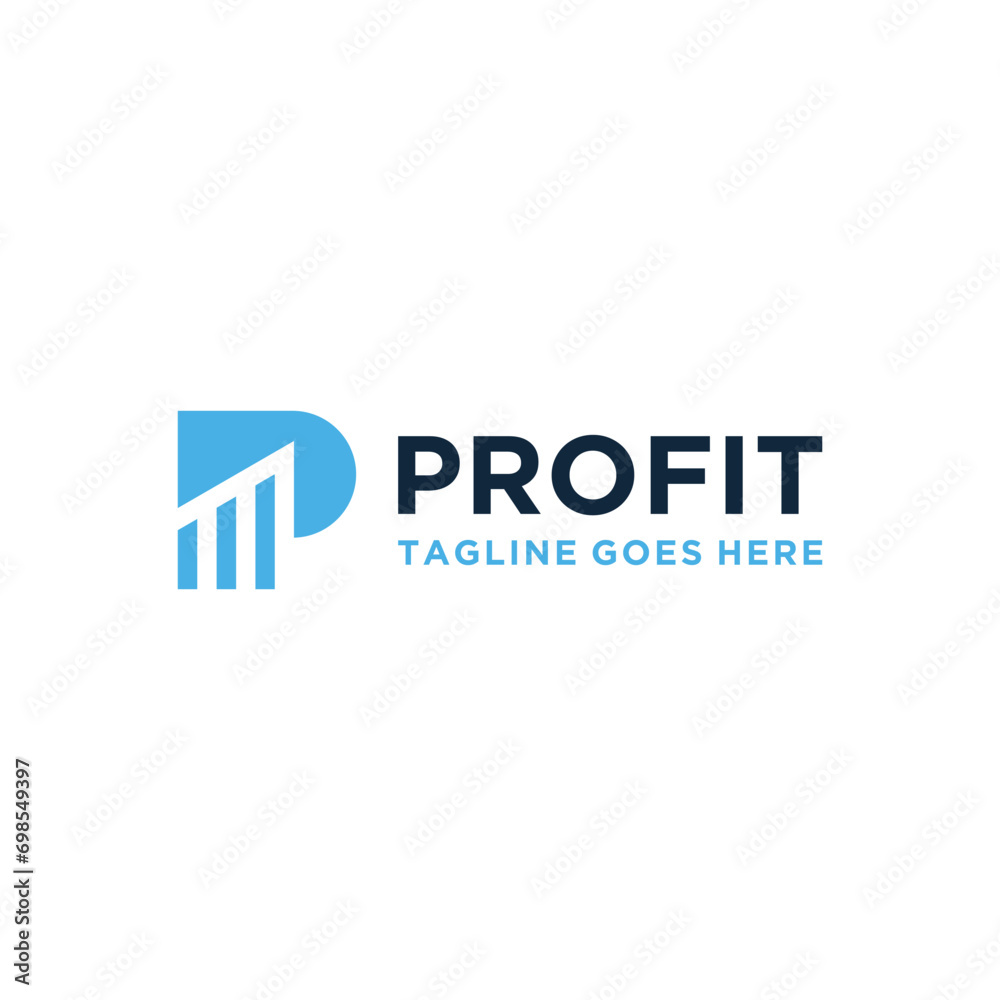 Modern Initial Letter P with Financial Economic Growth Statistics Diagram for Accounting and Business Marketing Logo Design.