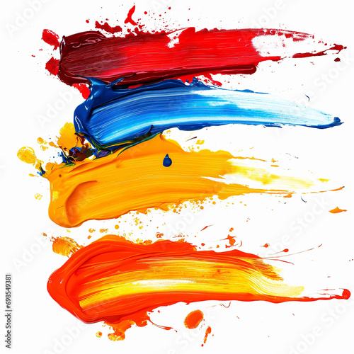 Grunge colorful brush strokes oil paint isolated on white background