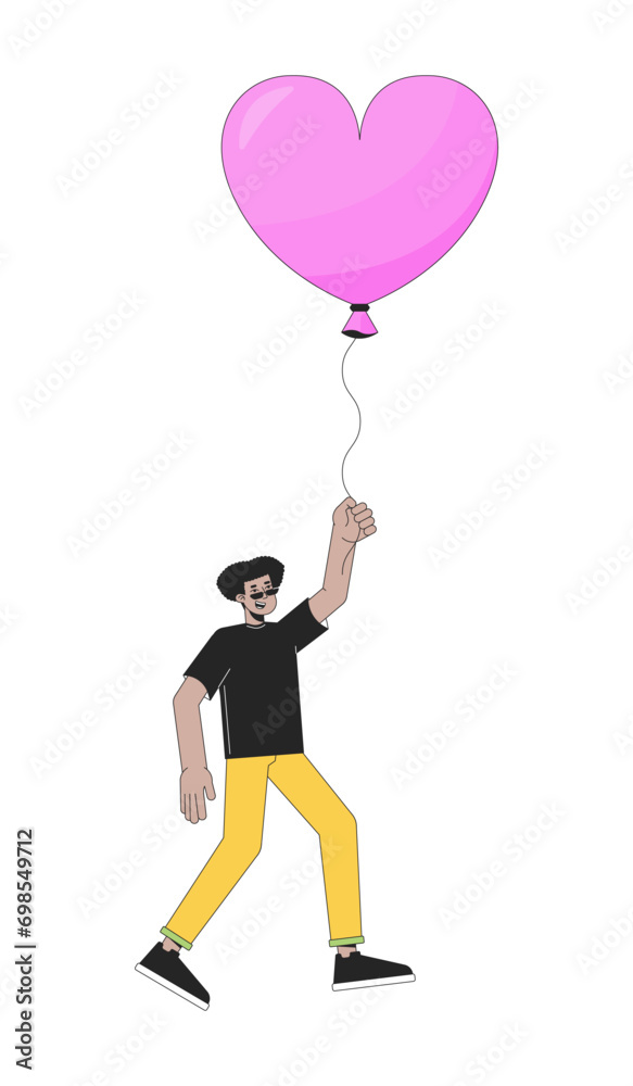 Hispanic man flying with balloon in hands 2D linear cartoon character. Heart shaped baloon male latin american isolated line vector person white background. Dreamy color flat spot illustration Hispanic man flying with balloon in hands 2D linear cartoon character. Heart shaped baloon male latin american isolated line vector person white background. Dreamy color flat spot illustration