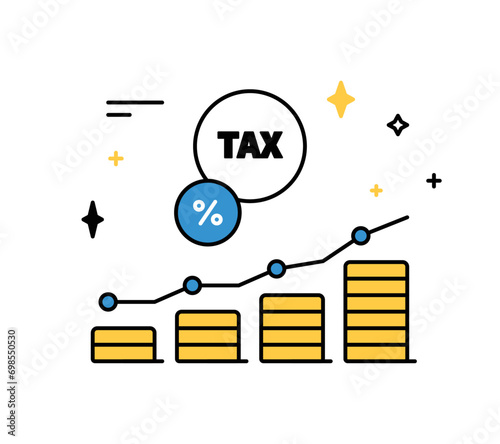 Tax deduction planning and expenses, account, income tax, property and pay tax outline style vector illustration.