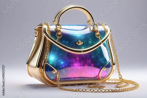 Photograph of a 3D bag in a galaxy and gold design