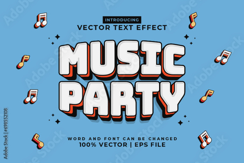 Editable text effect Music Party 3d Cartoon Cute template style premium vector