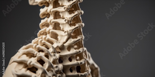 A side view of a human spine model against a light grey background.