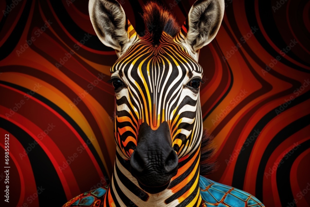 Zebra illustration with colors representing Africa, concept of art and culture. Generative AI