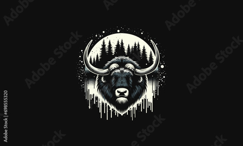 head buffalo on forest vector artwork design