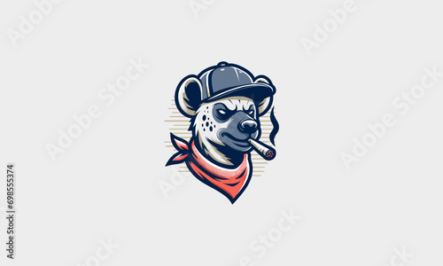 hyena wearing hat and smoking vector mascot design