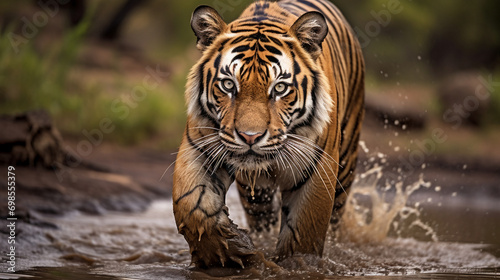 Indian tiger male with first rain  AI Generative.