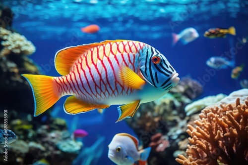 Tropical Fish With Peachyorange Patterns In Coral Reef For Aquatic Life