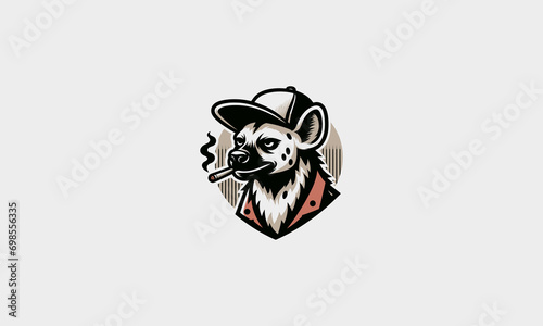 hyena wearing hat and smoking vector mascot design