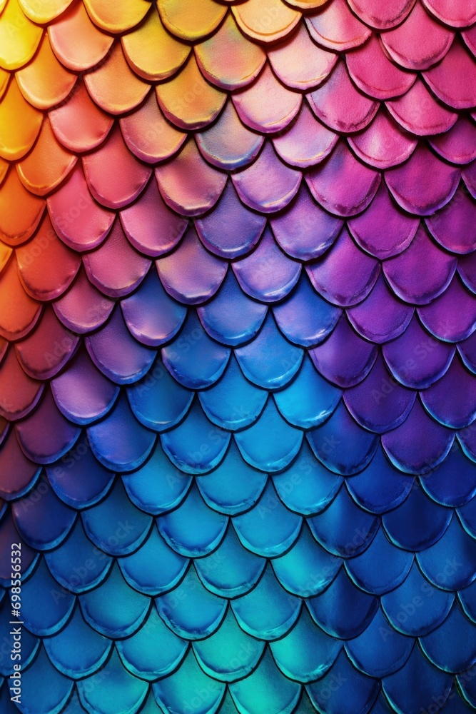 Background made of fish scales with rainbow effect, digital illustration. Generative AI Background made of fish scales with rainbow effect, digital illustration. Generative AI