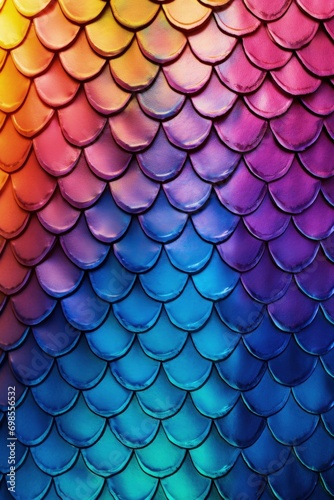 Background made of fish scales with rainbow effect, digital illustration. Generative AI