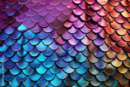 Background made of fish scales with rainbow effect, digital illustration. Generative AI