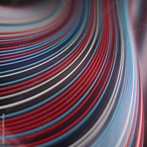 Digital illustration featuring a series of colorful curved lines. 3d rendering