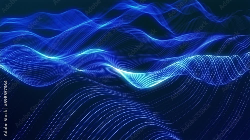 Stunning surface composed of neon glow particles that form waves of light, creating a captivating and seamless looped animation. The design is perfect for various applications, events, shows.
