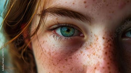 Eyes face beautician freckles teenager portrait with healthy skin