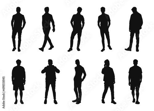 Set of casual man standing silhouettes 