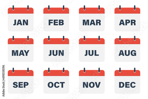 Calendar month icon set simple basic design